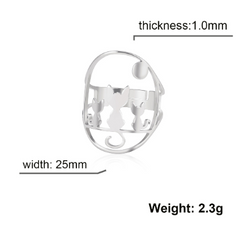 Stainless Steel Ring with Three Cats