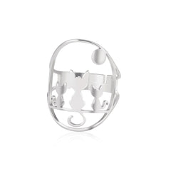 Stainless Steel Ring with Three Cats