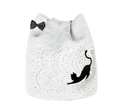 Cat Ears Knit Cap with Little Black Cat
