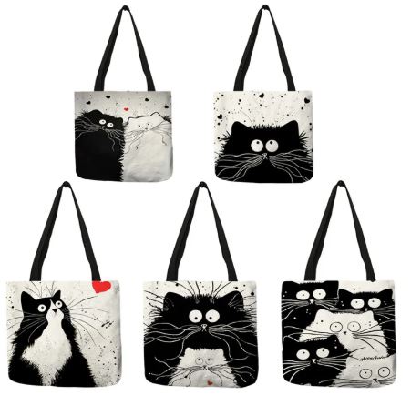 Reusable Tote Cute Cats Print