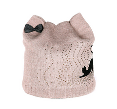 Cat Ears Knit Cap with Little Black Cat