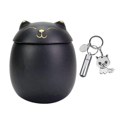 Cat-Shaped Ceramic Memorial Urn & Keychain - Black