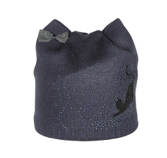 Cat Ears Knit Cap with Little Black Cat